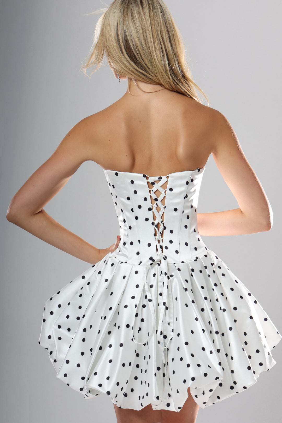 Jovani 52165 Polka Dot Corset Bubble Hem Mini Dress