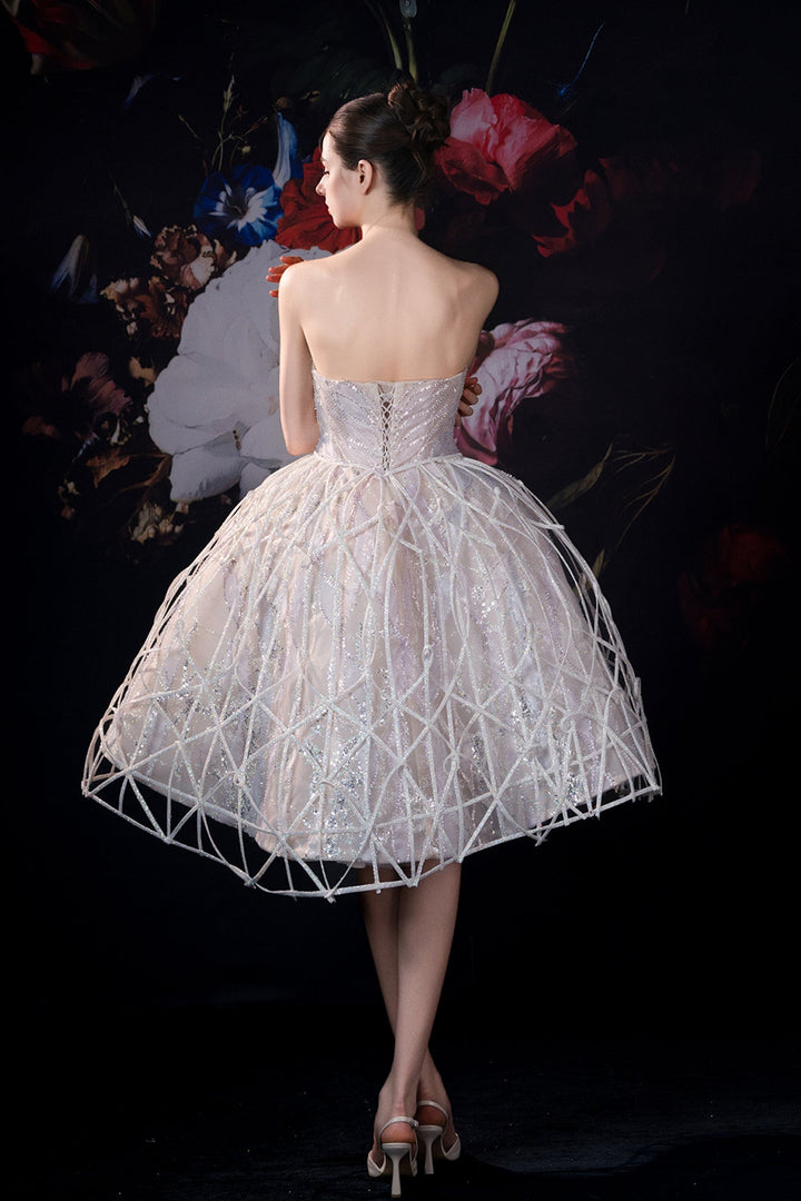 Strapless A-Line Dress with Beaded Bodice - FOSTANI.com