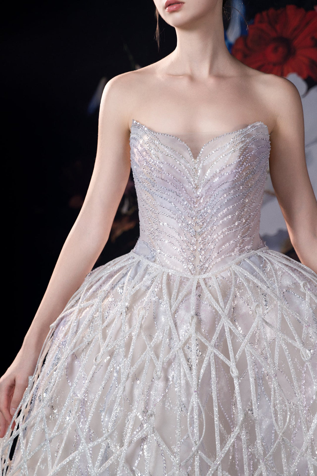 Strapless A-Line Dress with Beaded Bodice - FOSTANI.com