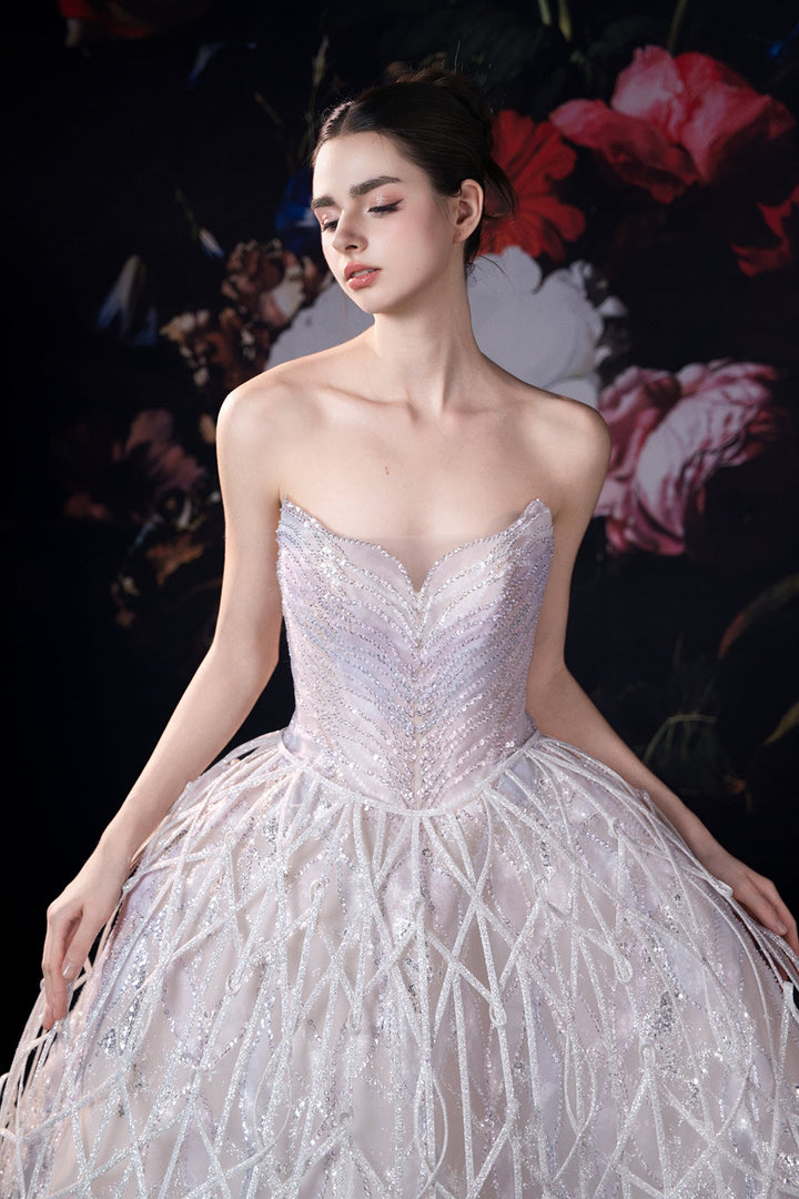 Strapless A-Line Dress with Beaded Bodice - FOSTANI.com