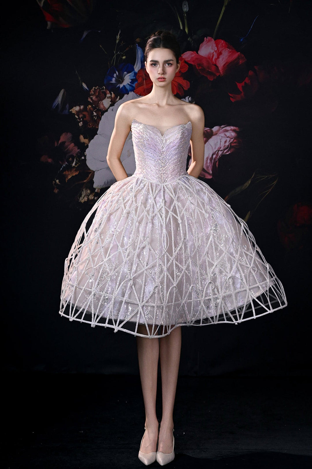 Strapless A-Line Dress with Beaded Bodice - FOSTANI.com