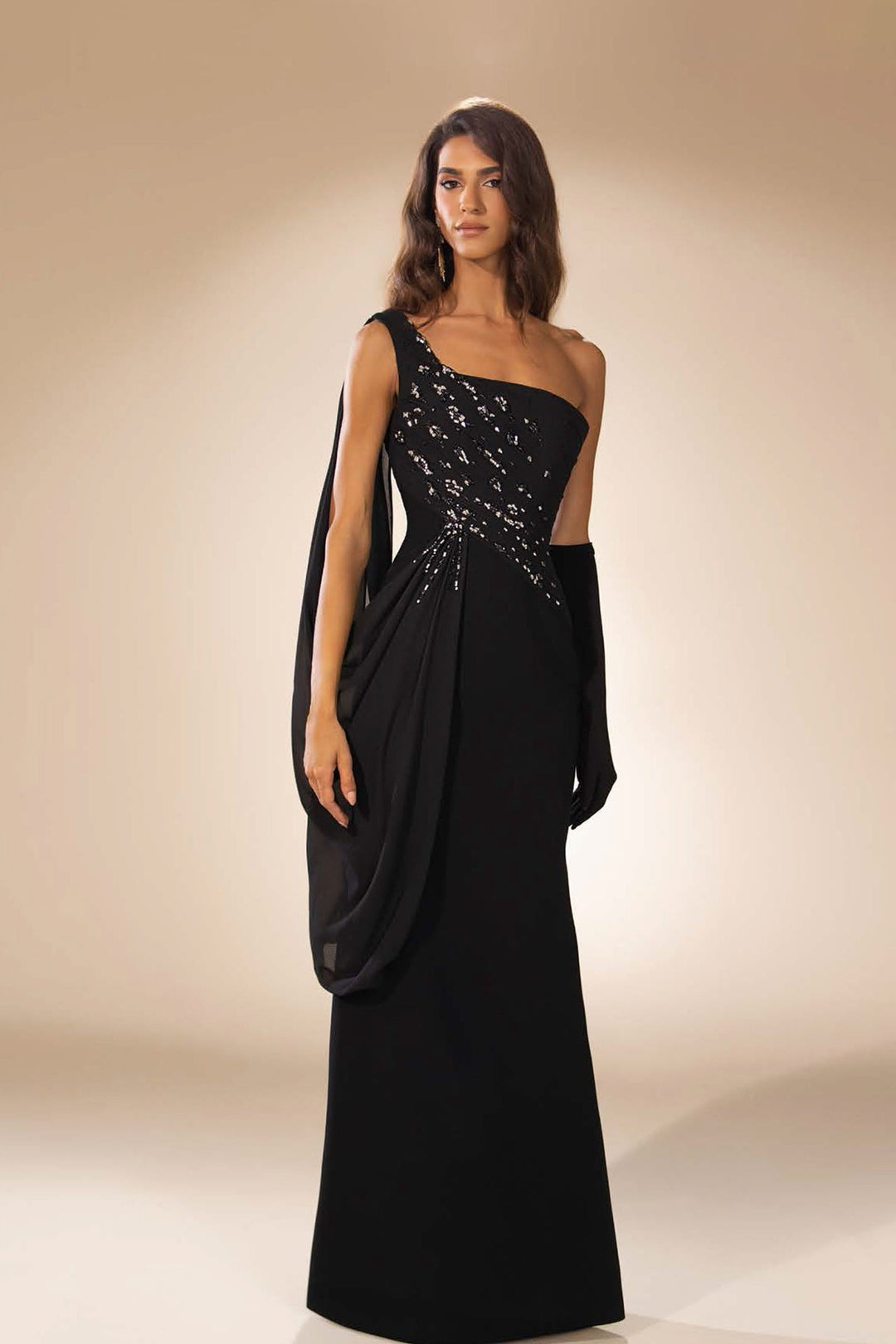 One-Shoulder Dress with Sequin Detailing - FOSTANI.com