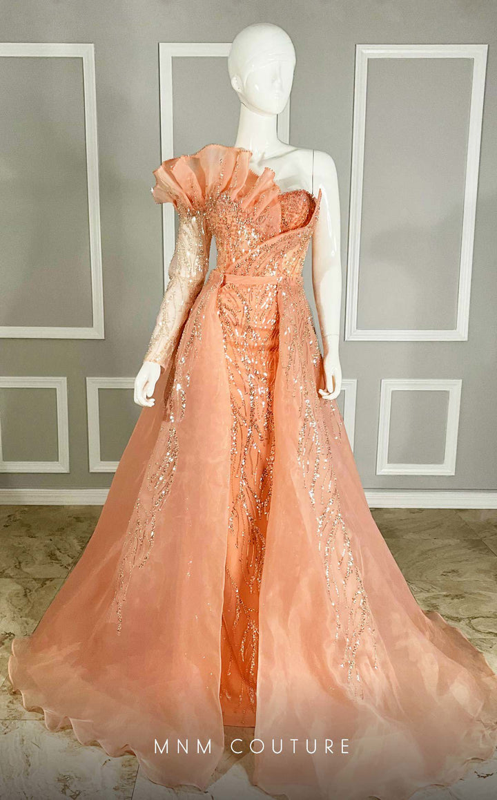 MNM Couture M1114 : Embroidered Asymmetrical Couture Tulle Gown - FOSTANI.com