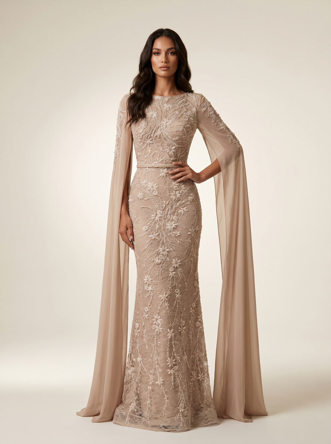 Modessa Couture MO26710 cape sleeve mother of the bride dress alternate color front view