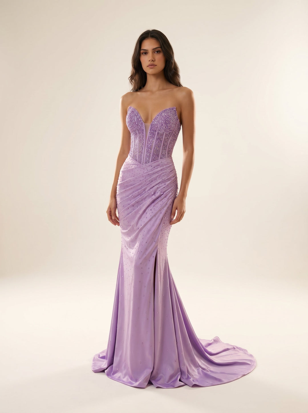 Modessa Couture MO26725 plunging corset mermaid prom dress front view