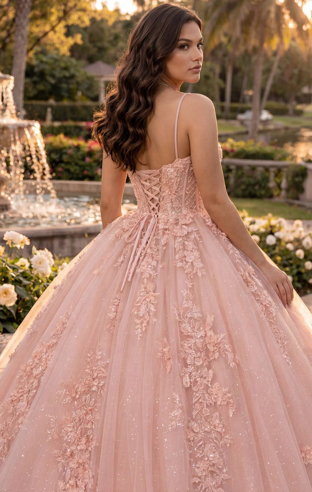 JovaniQ43431 Rose Gold Quinceañera Dress with Floral Appliques