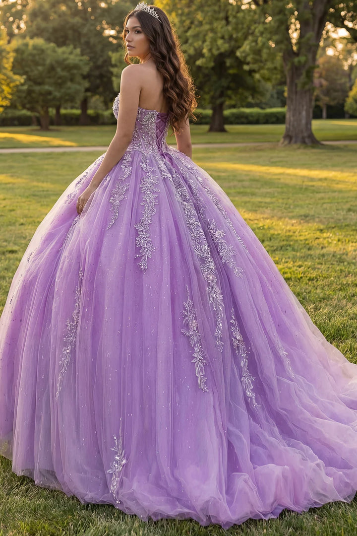 Jovani Q43432 Quinceañera Dress with Glitter and Floral Lace