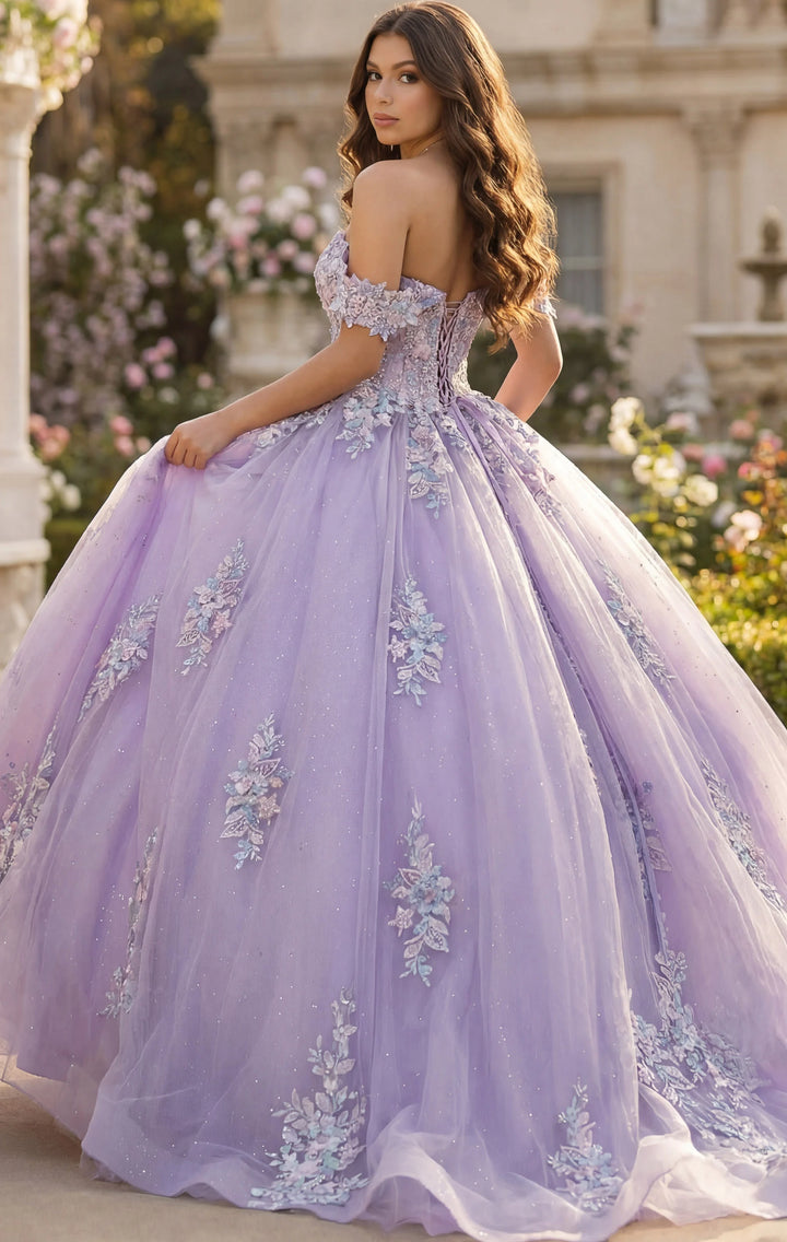 Jovani Q44960 Ball Gown with Off Shoulder Floral Embellishments