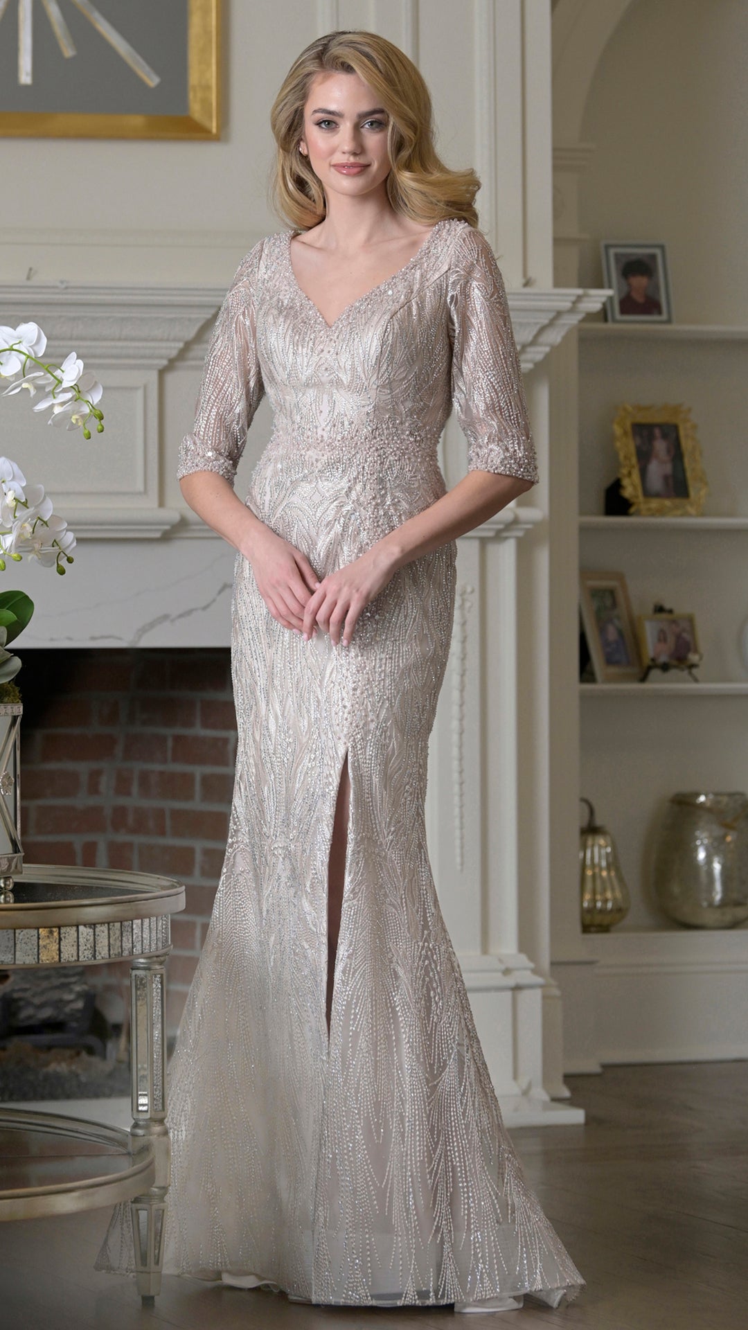 Rina Di Montella RD3530-1 V-Neck Fit-and-Flare Mother of the Bride Dress - alternate view