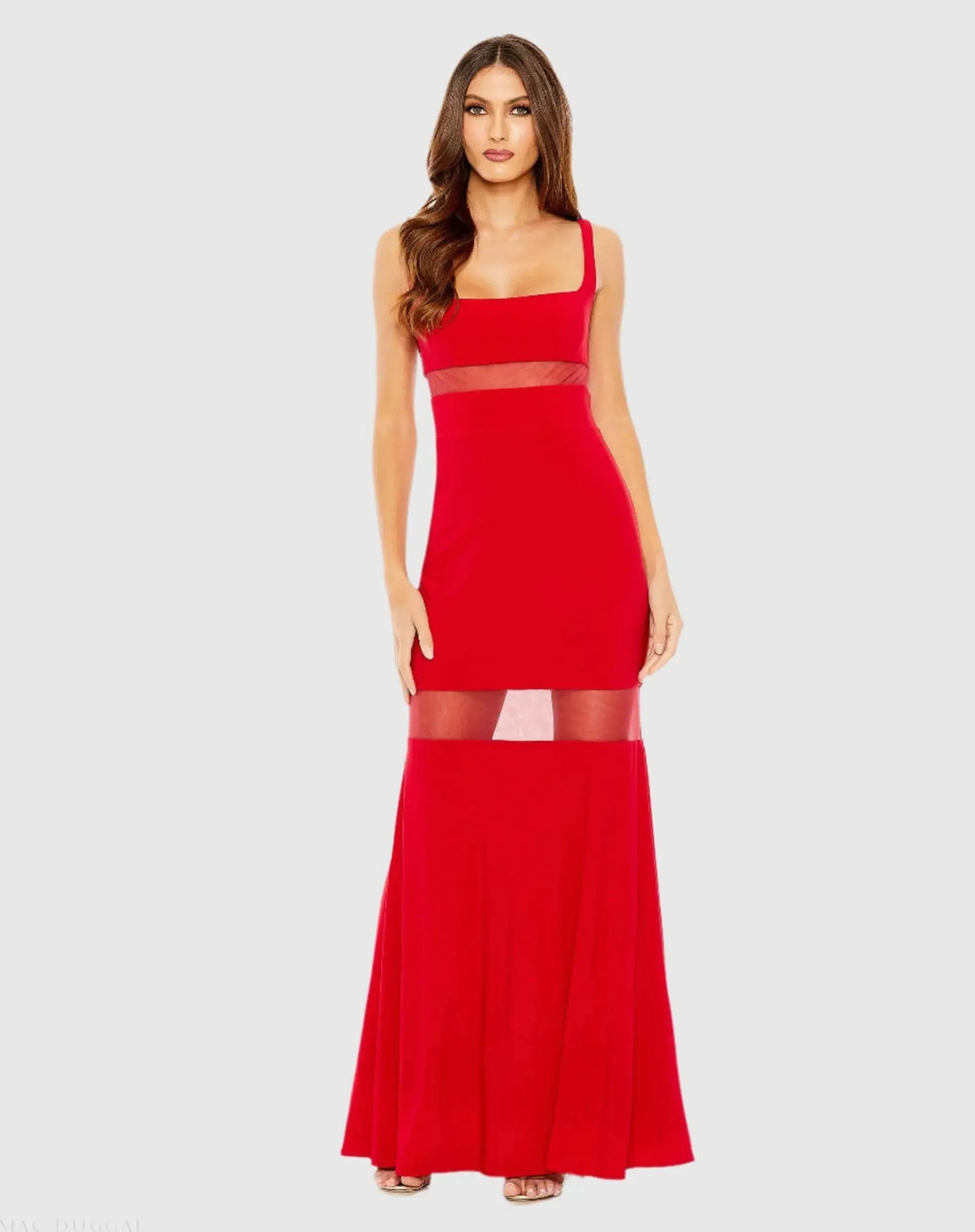 Mac Duggal 11698 Sheer Mesh Panel Detail Column Gown