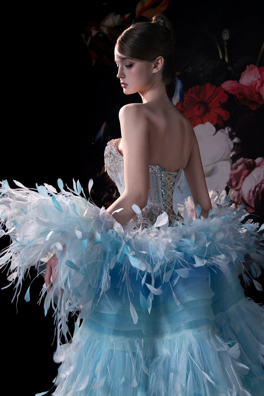 Sculpted Top with Feather Cape - FOSTANI.com