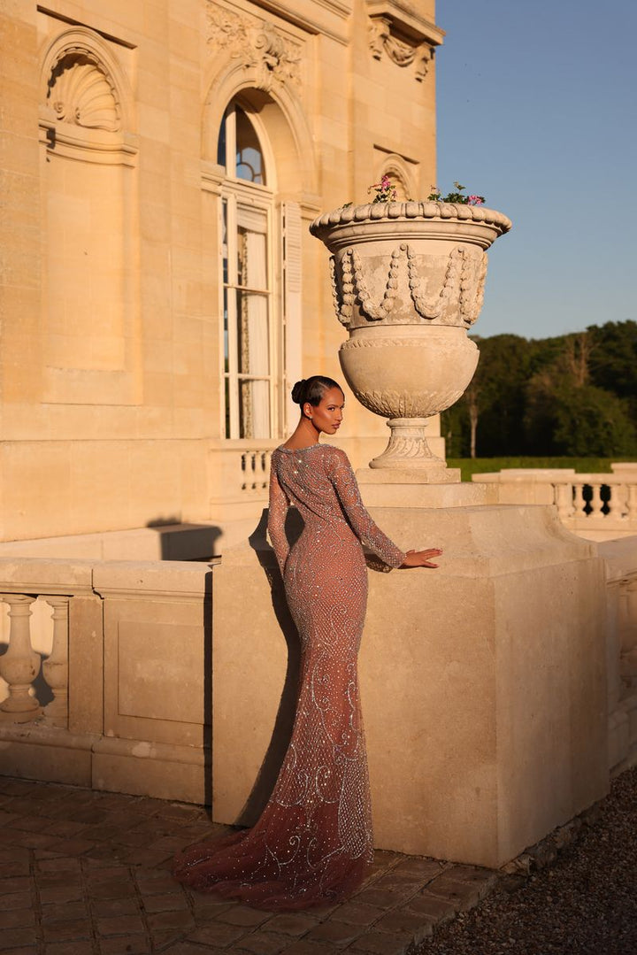 Chic & Holland HF110674 Long Sleeve Beaded Couture Dress