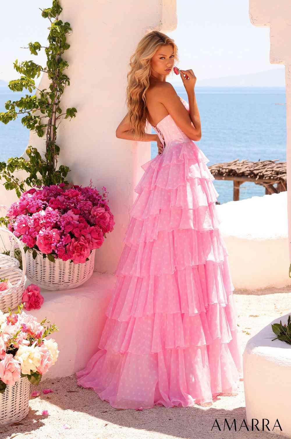Amarra 89815 tiered ruffle prom dress back three-quarter view