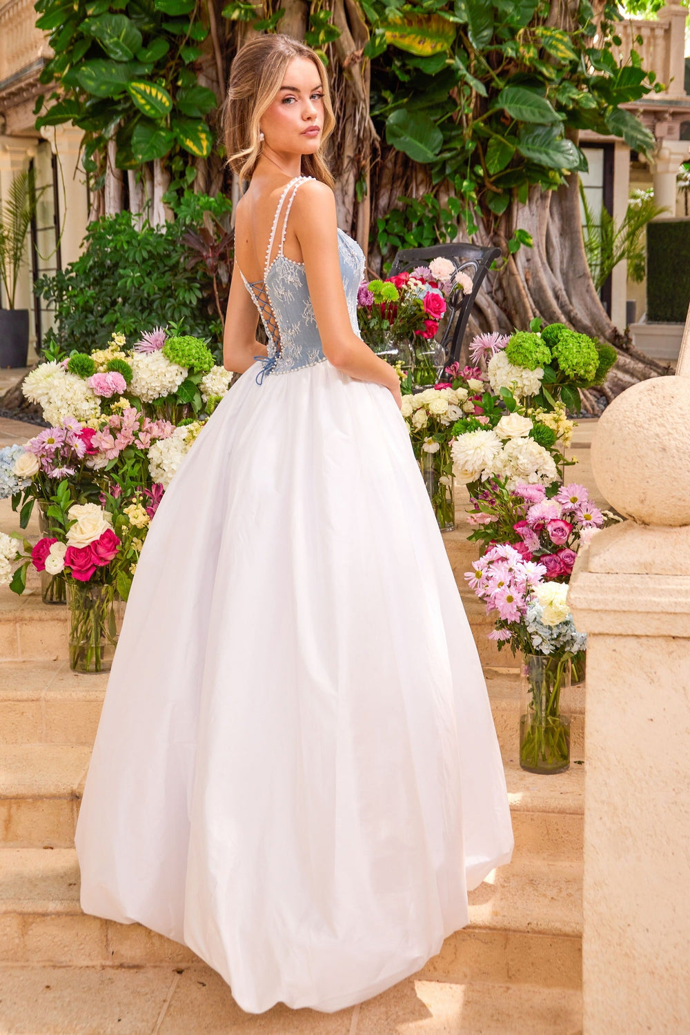 Ava Presley 42519 lace corset tulle ball gown back view