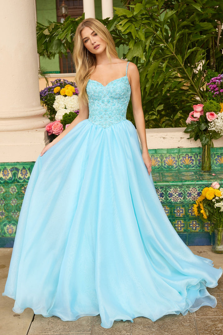 Ava Presley 47242 - Couture Beaded Ballgown with Organza Skirt Long Train - FOSTANI.com