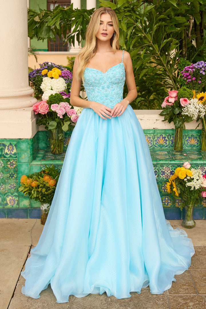 Ava Presley 47242 - Couture Beaded Ballgown with Organza Skirt Long Train - FOSTANI.com