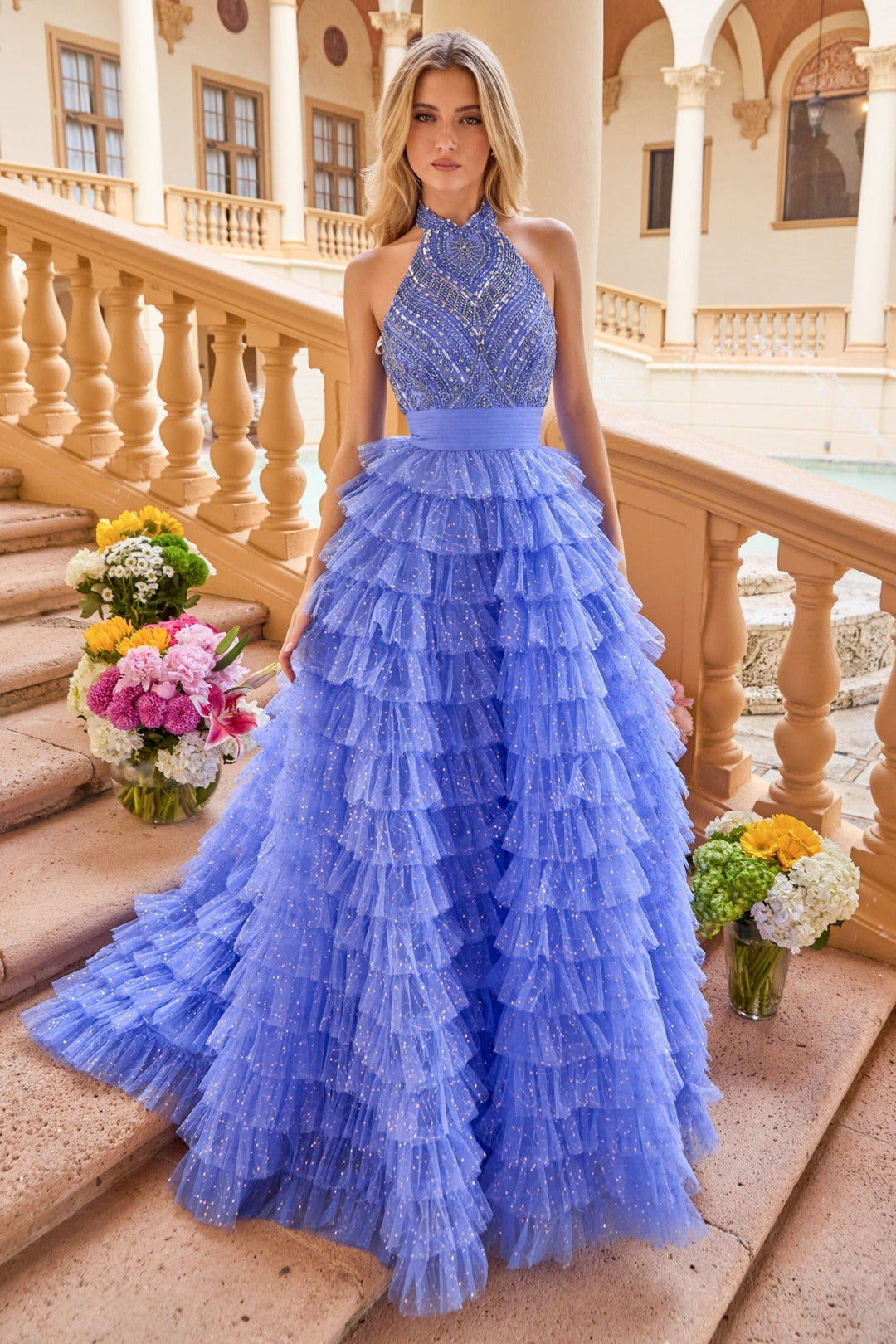 Ava Presley 47258 - Beaded Bodice Tiered Ball Gown - FOSTANI.com