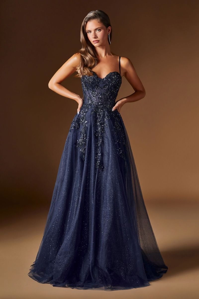 Ladivine C177 Spaghetti Strap Embellished Corset A-Line Ball Gown