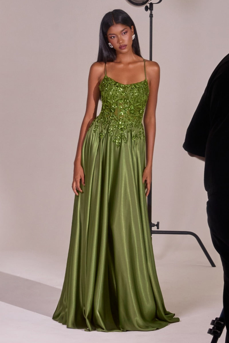 Ladivine C179 A-line prom dress studio front view, third color