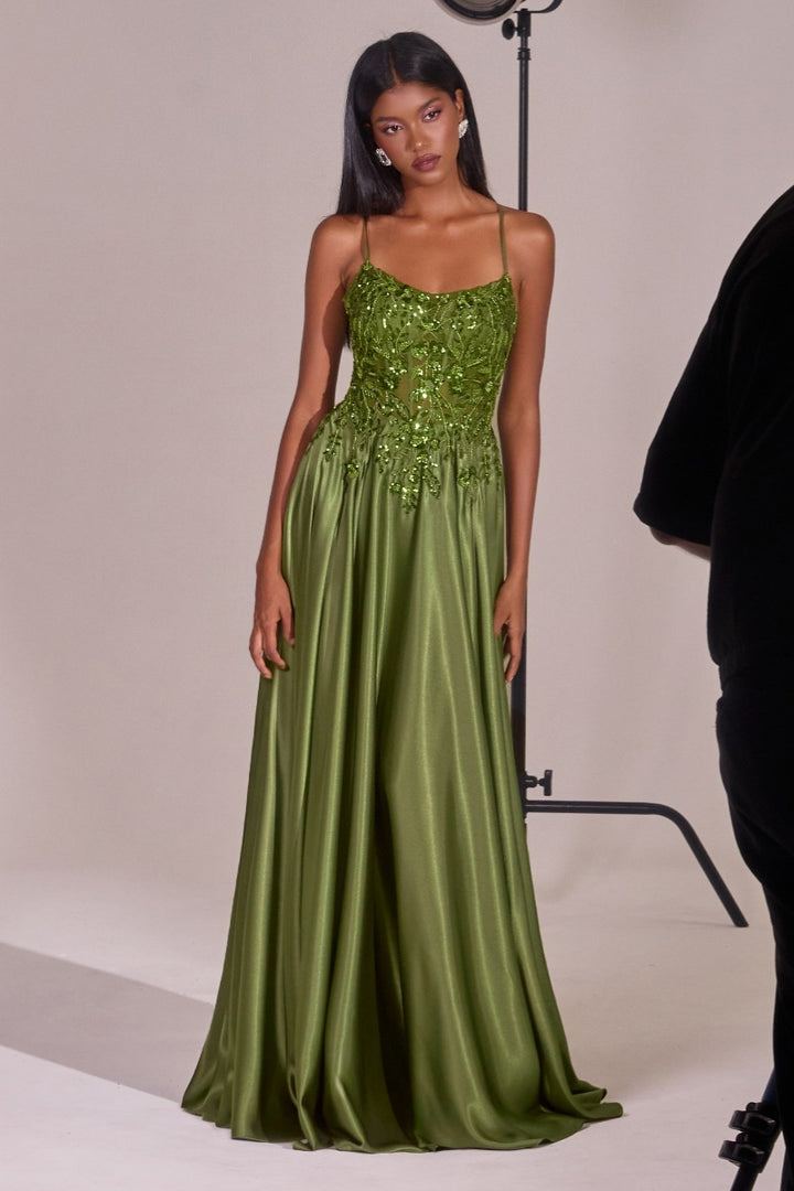 Ladivine C179 A-line prom dress studio front view, third color