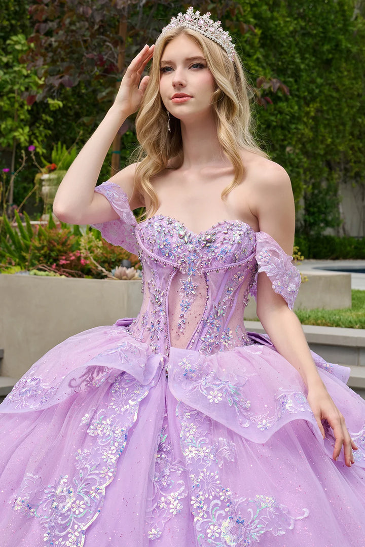GLS Collective GL3848 open corset quinceanera ball gown front bodice detail view