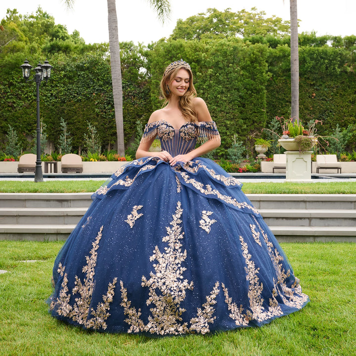 GLS Collective GL3857 V-neck quinceanera ball gown full front view