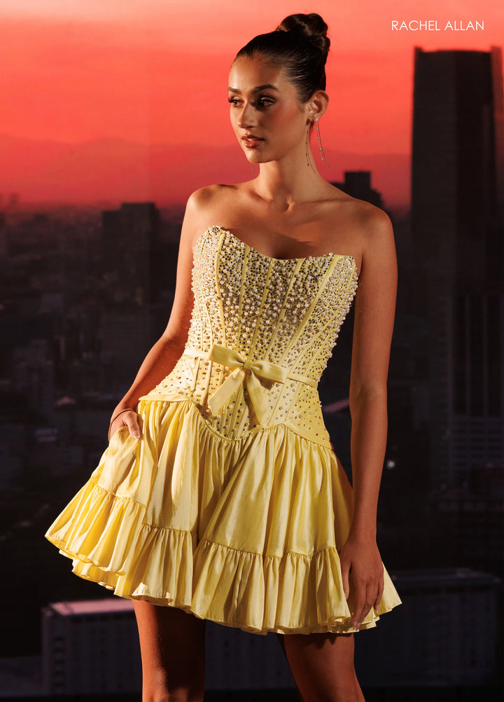 Rachel Allan 40658 Modified Sweetheart Strapless Corset Lace-Up Ruffle Mini Dress