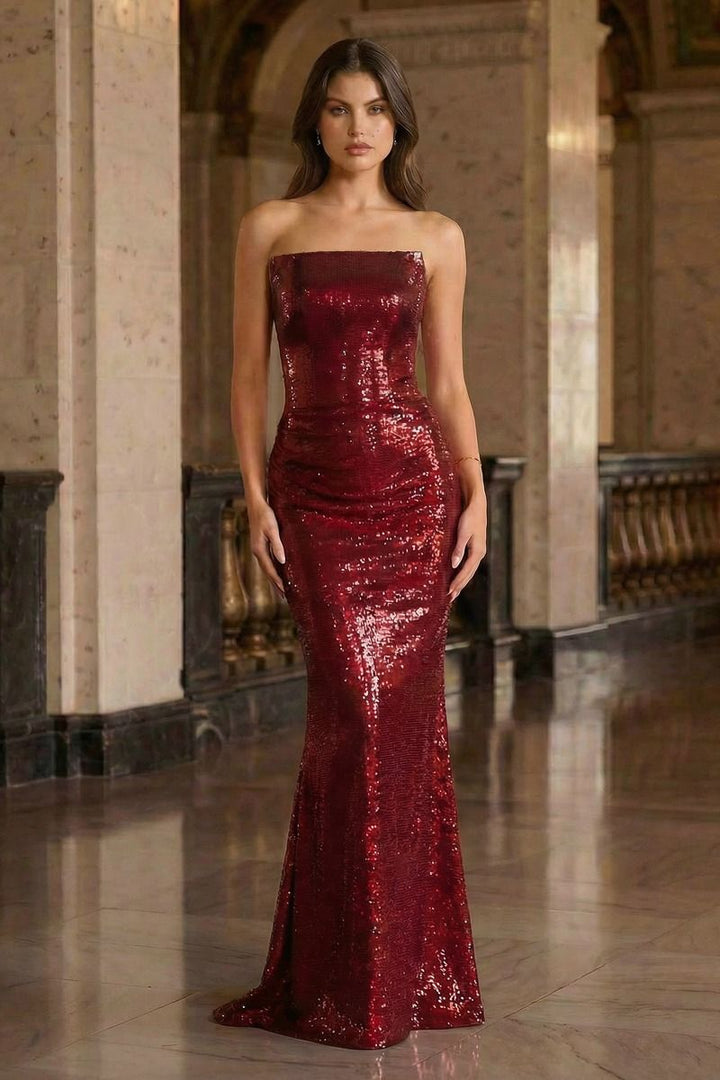 Ladivine J904 Strapless Sequin Mermaid Gown with Ruched Waist
