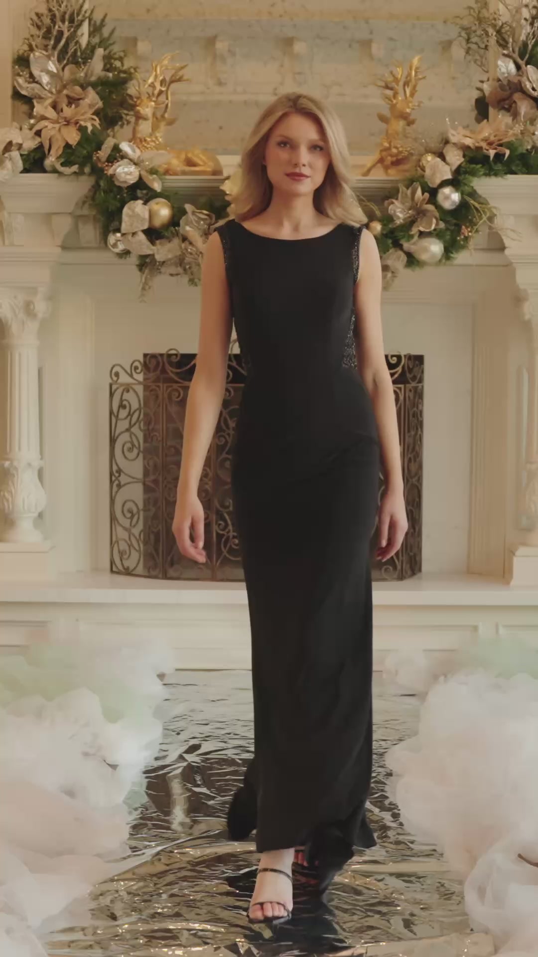 Rina Di Montella RD3237 Bateau Neckline Sleeveless Illusion Beaded Side Panels Mother of the Bride Dress
