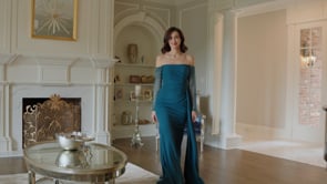 MARSONI BY COLORS M344 Off-the-Shoulder Sheer Beaded Sleeves Ruched Bodice Mother of the Bride Dress
