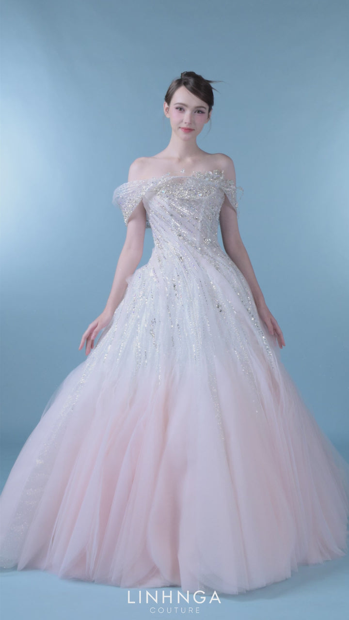 Linh Nga LMBAT275 Off-Shoulder Couture Dress