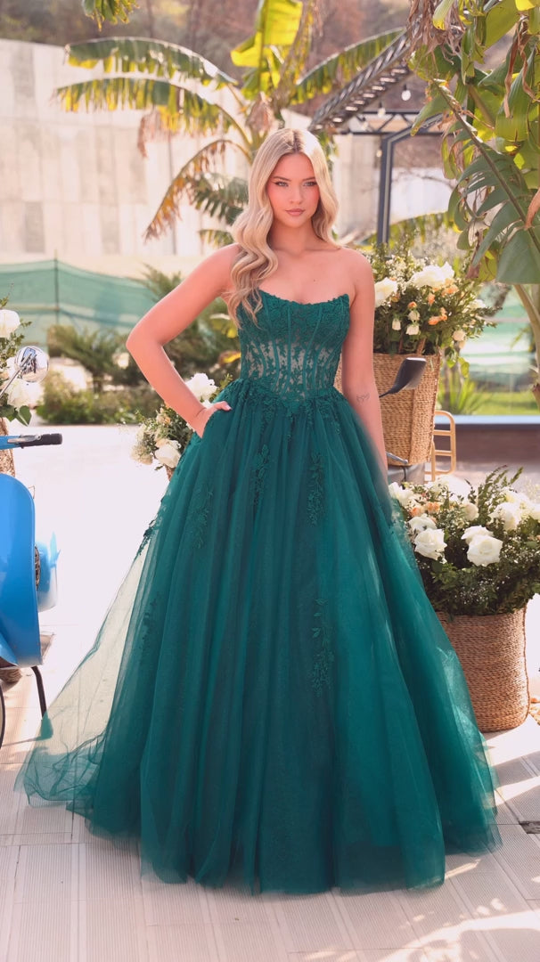 AMARRA 88913 Strapless Glitter Tulle Prom Dress 2026