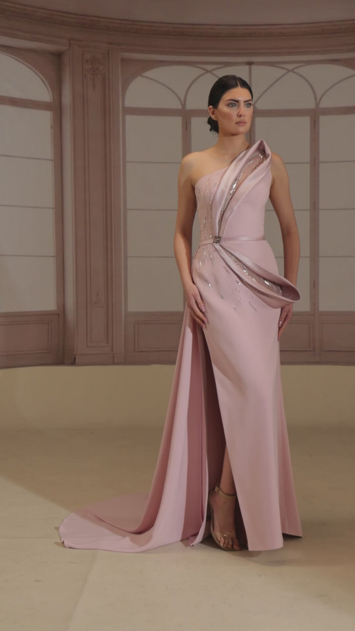 Reverie Couture FW268 One-Shoulder Beaded Mermaid Dress
