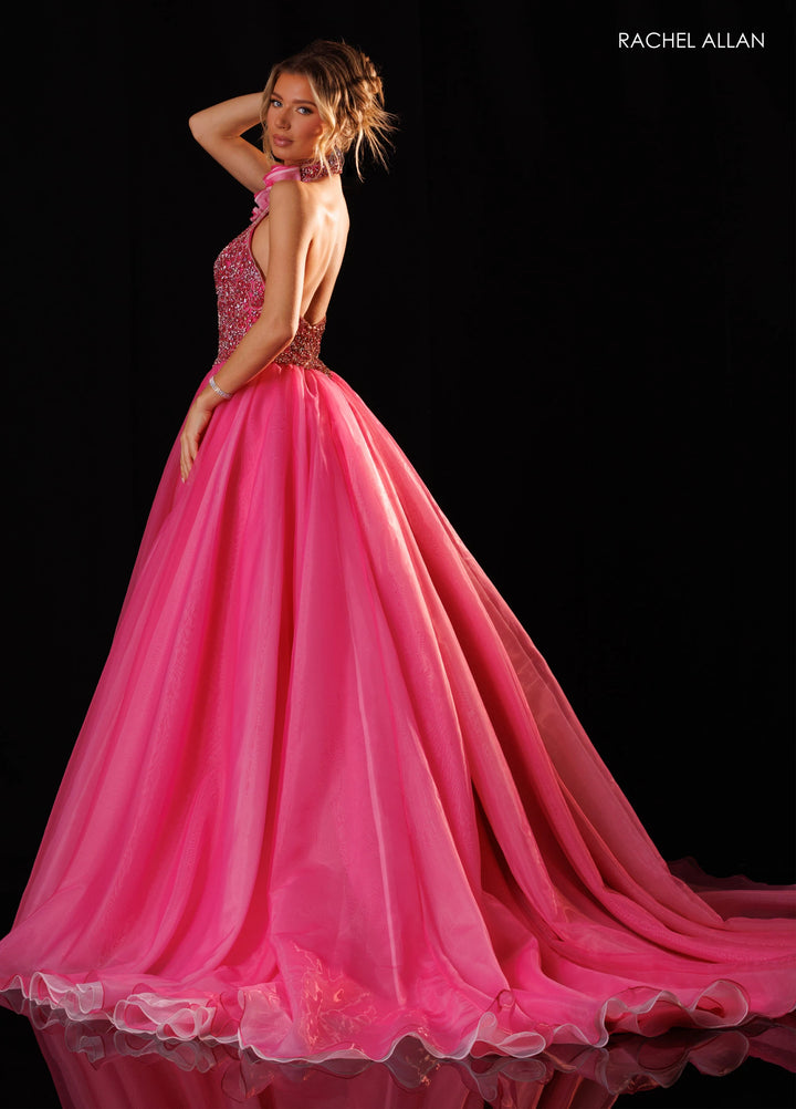 Rachel Allan 50420 Plunging Halter Ball Gown Pageant Dress - FOSTANI.com