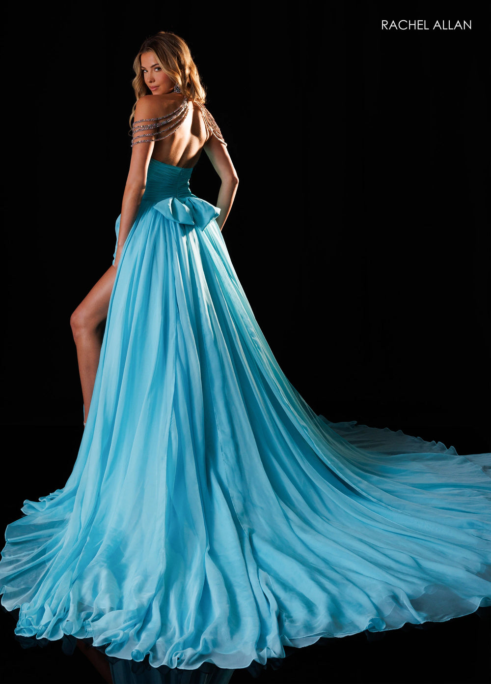 Rachel Allan 50430 Beaded Halter Keyhole A-Line Pageant Dress - FOSTANI.com