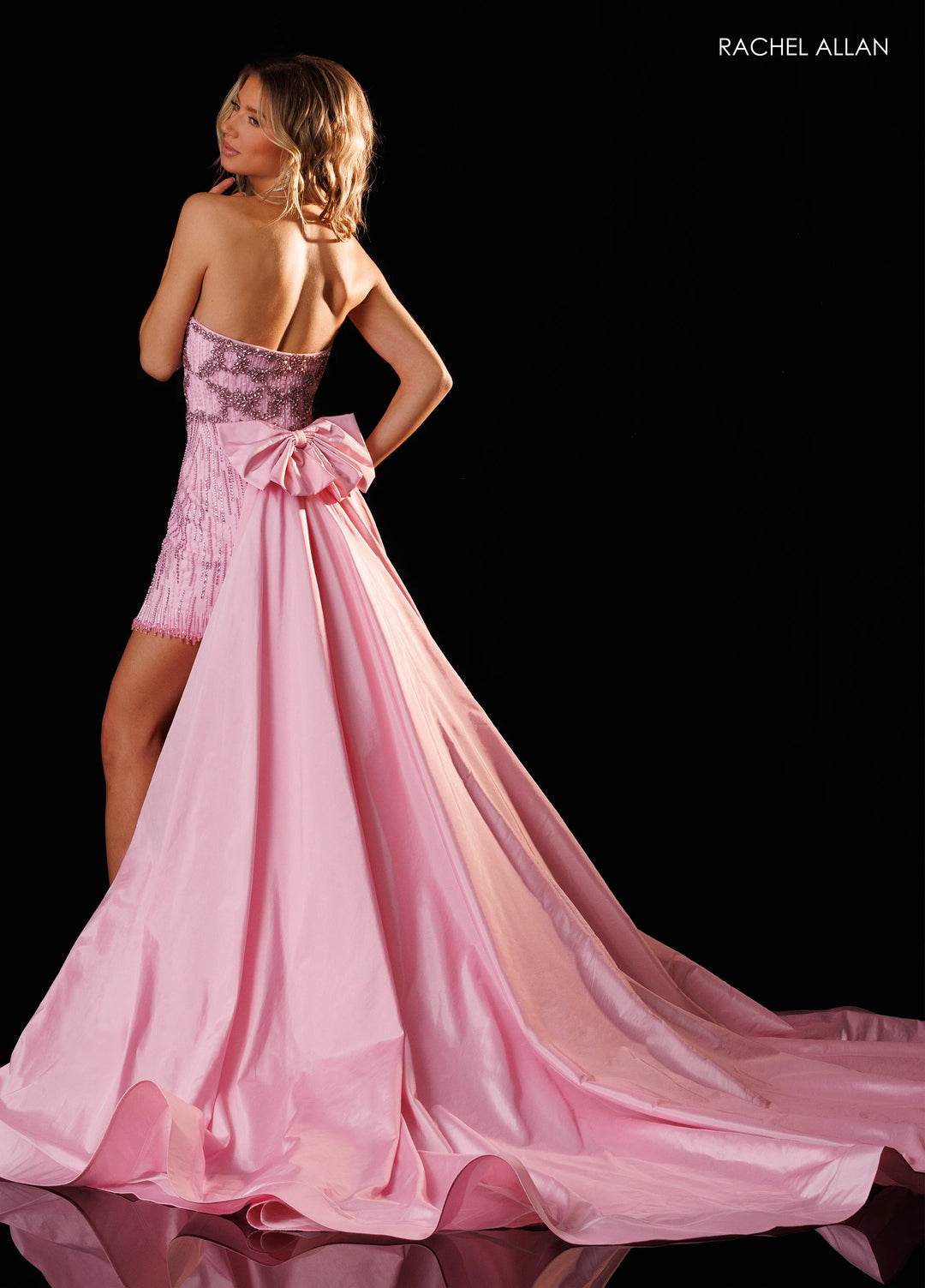Rachel Allan 50436 Beaded Fringe Mini Pageant Dress with Overskirt - FOSTANI.com