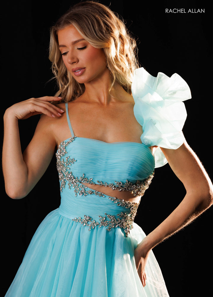 Rachel Allan 50437 Ruffled Shoulder A-Line Pageant Dress - FOSTANI.com