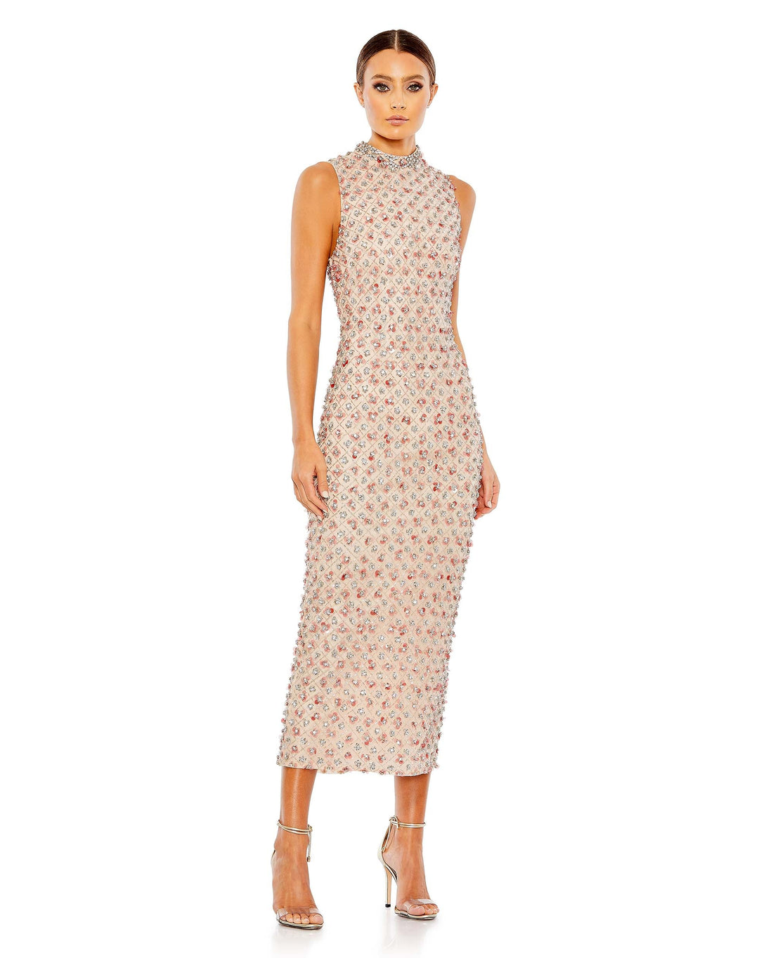 Embellished High Neck Sleeveless Column Gown - COCKTAIL FOSTANI