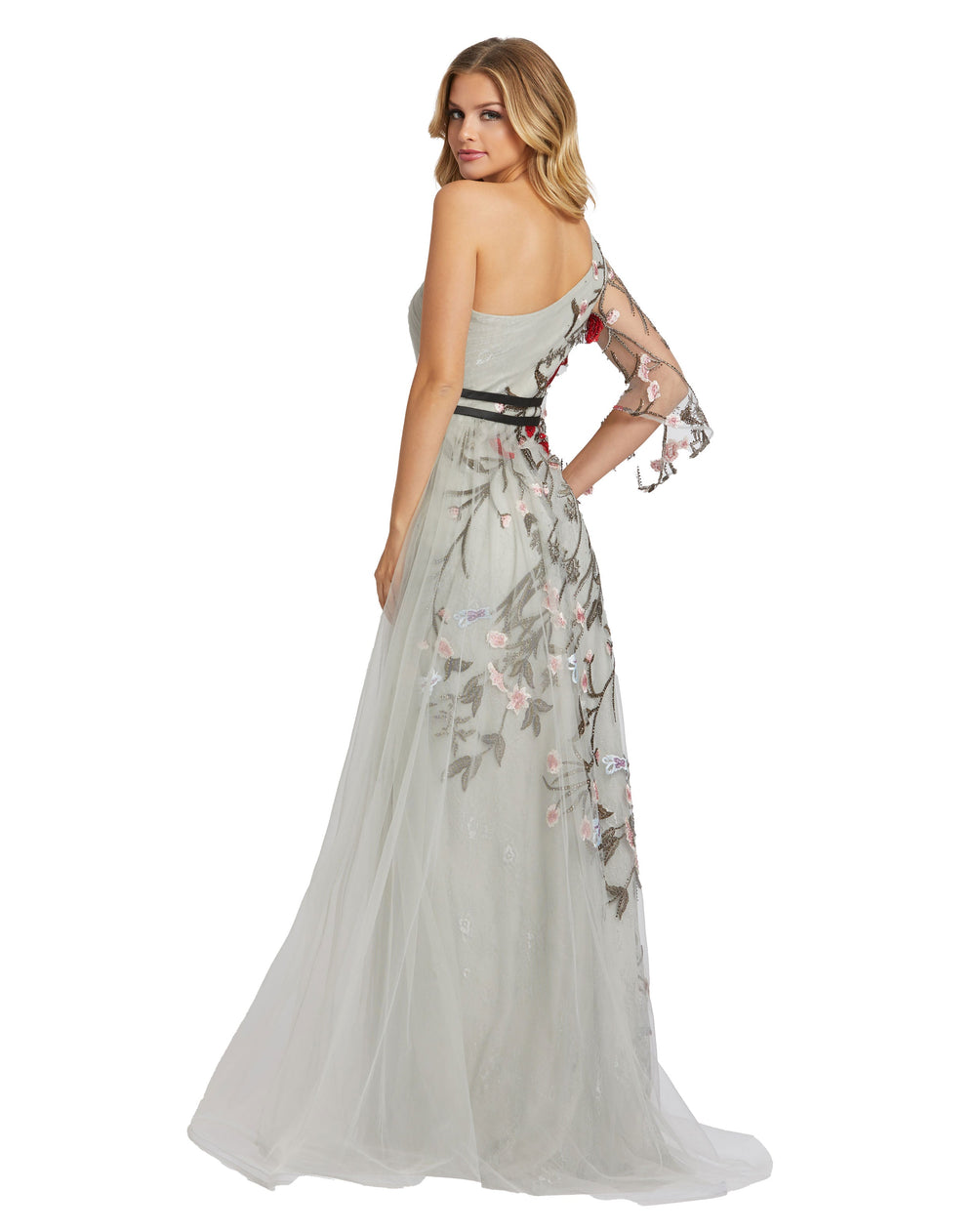 Embroidered Tulle One Shoulder Gown - FOSTANI