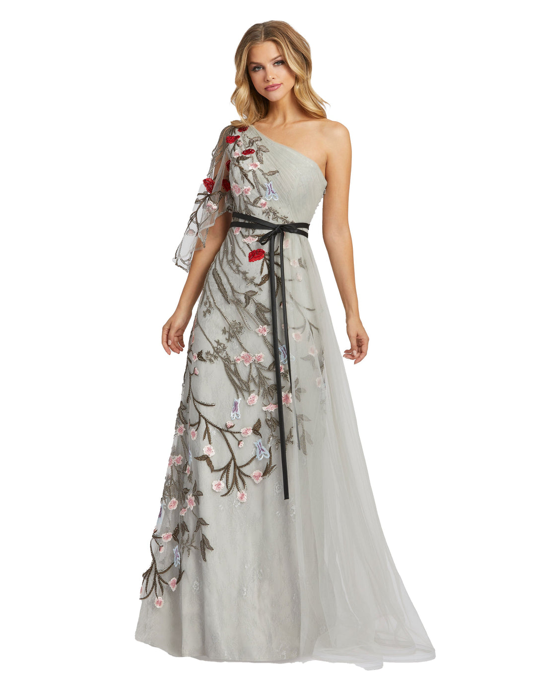Embroidered Tulle One Shoulder Gown - FOSTANI