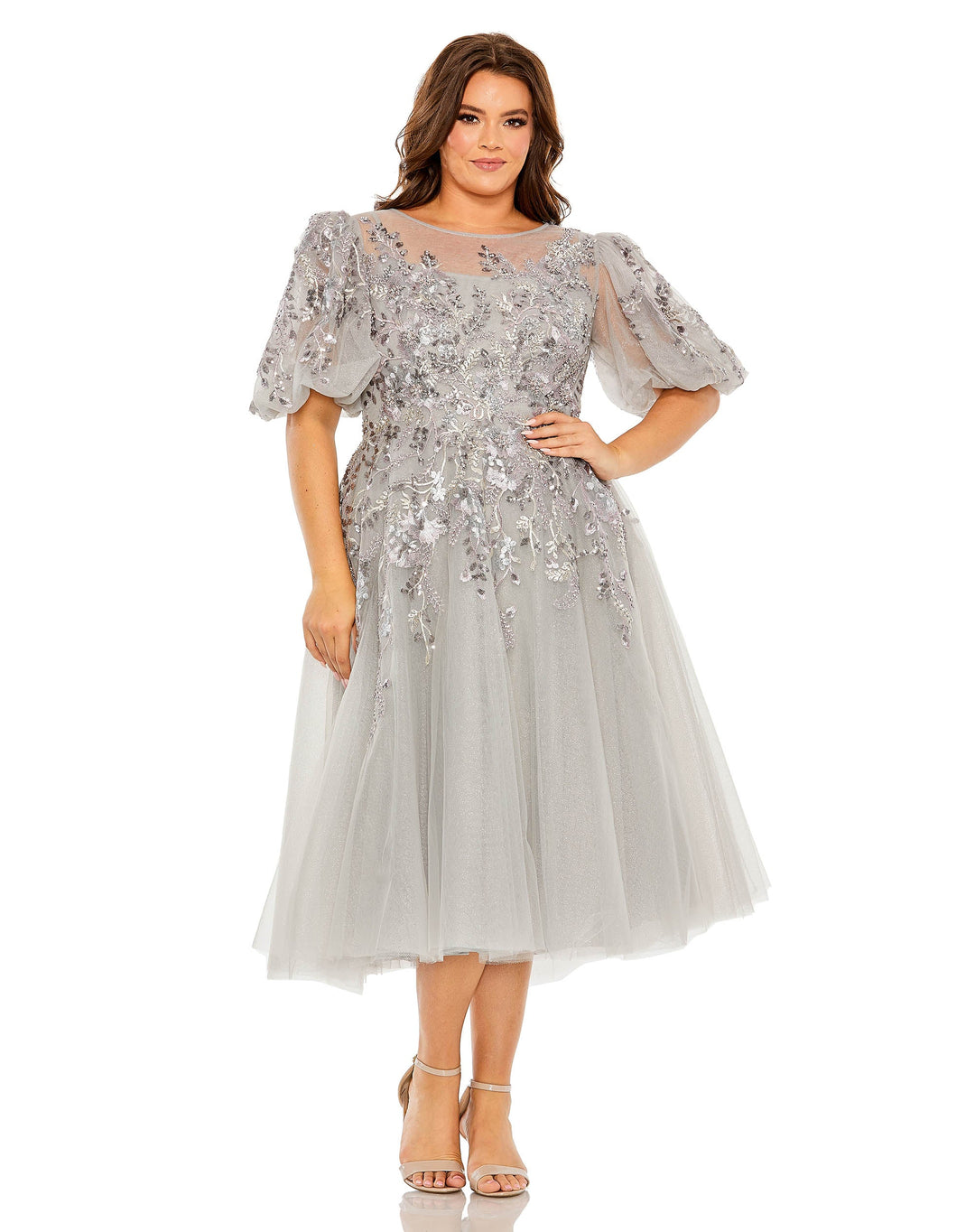 Puff Sleeve Glitter Embellished Dress - FOSTANI