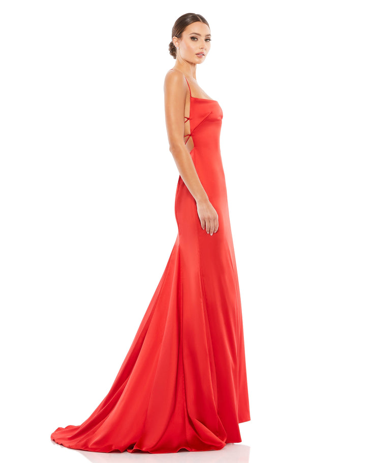 Lace Up Back Charmeuse Gown - FOSTANI