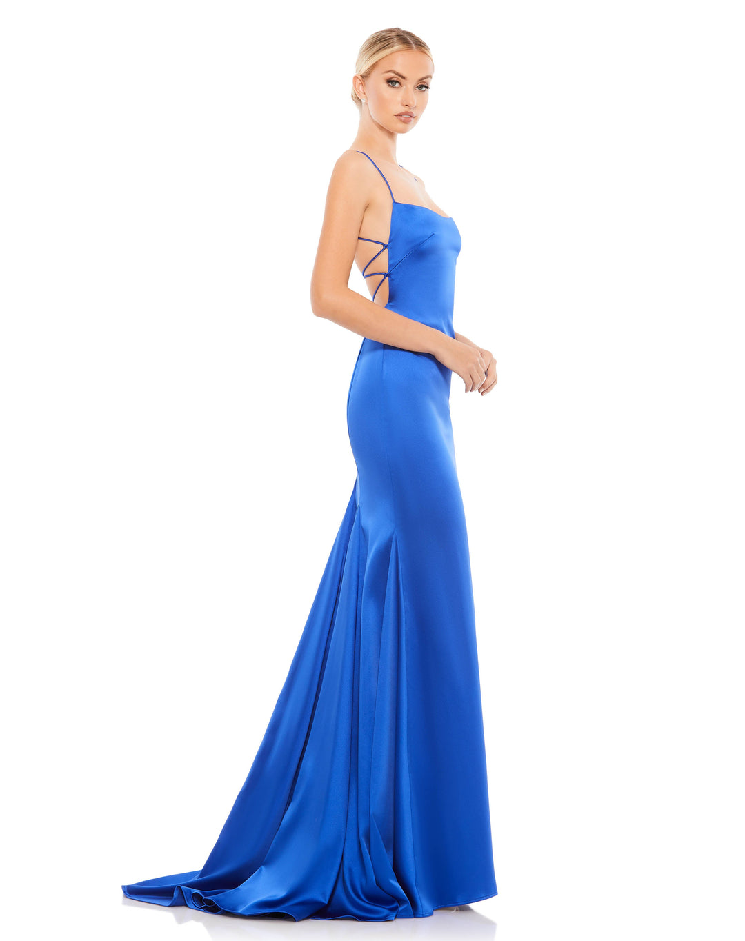 Lace Up Back Charmeuse Gown - FOSTANI