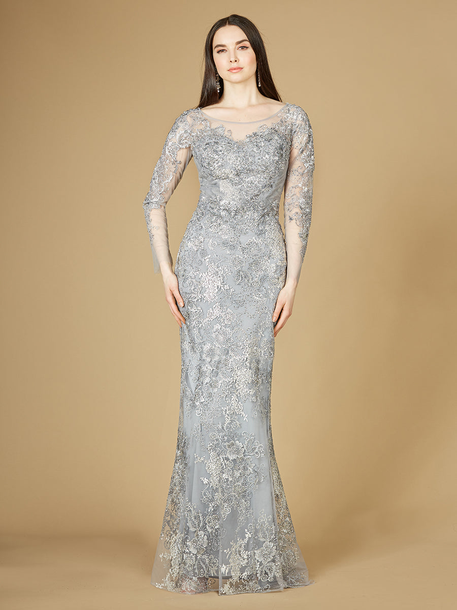 Lara 29232 - High Neck Long Sleeve Fitted Lace Gown - FOSTANI