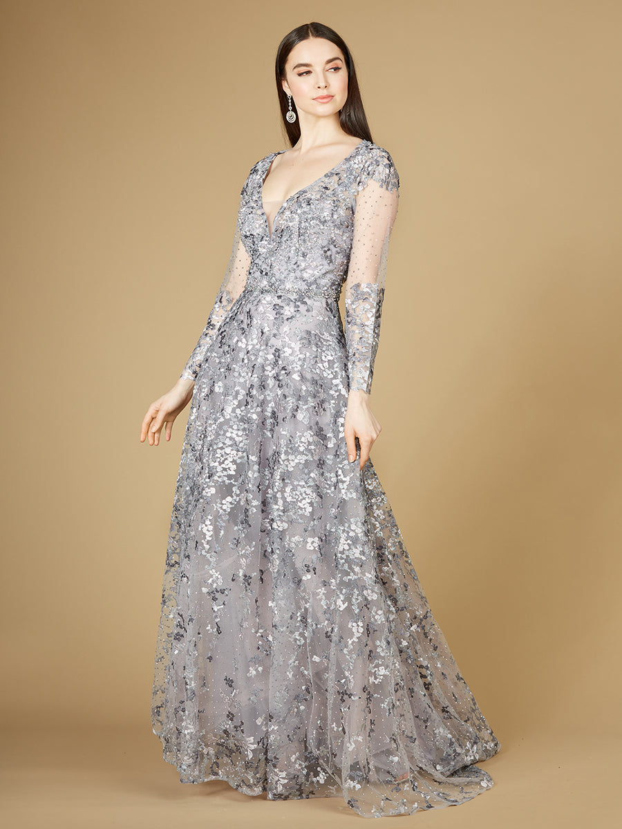 Lara 29239 - A-line Gown With Long Sleeves, V-Neckline - FOSTANI