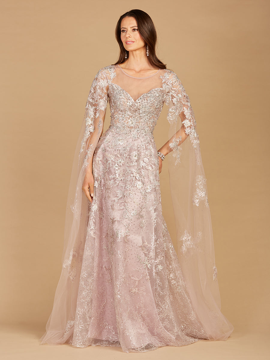 Lara 29300 - Lace Gown with Cape Sleeves, Sweetheart Neckline - FOSTANI