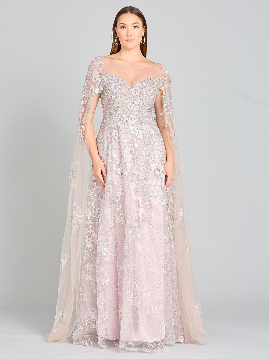 Lara 29300 - Lace Gown with Cape Sleeves, Sweetheart Neckline - FOSTANI