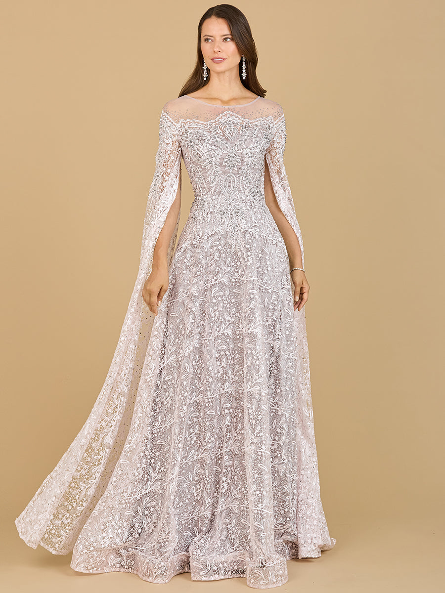 Lara 29454 - Lace Gown with Dramatic Cape Sleeves - FOSTANI