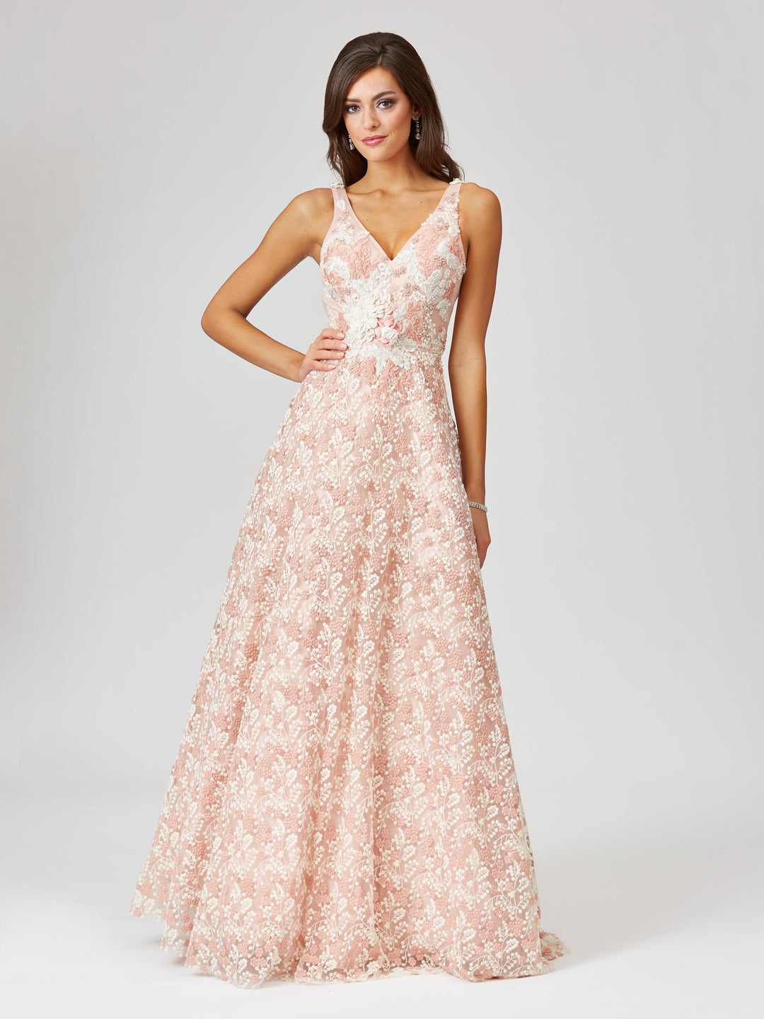 Lara 29463 - Lace Ballgown with Floral Appliques - FOSTANI