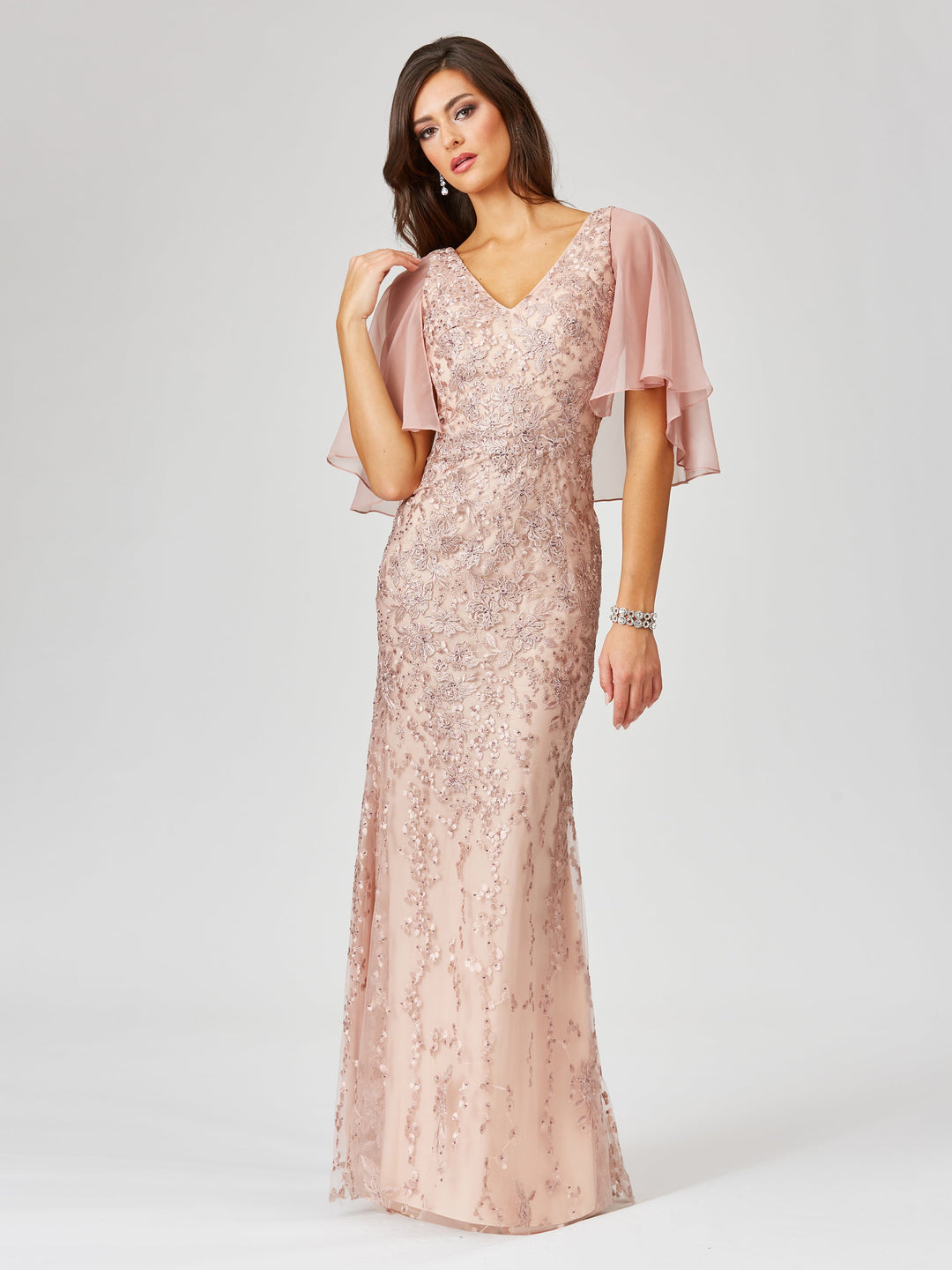 Lara 29465 - Mermaid Lace Gown with Fluttering Sleeves - FOSTANI